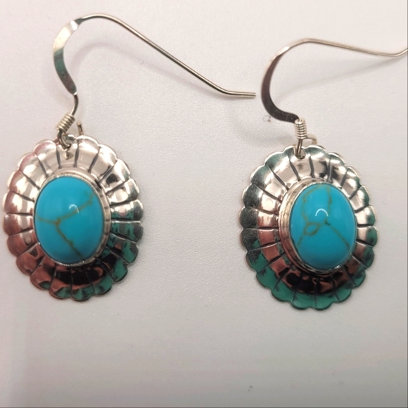 Silver and Turquoise Dangle Earrings - Picture 1 of 4